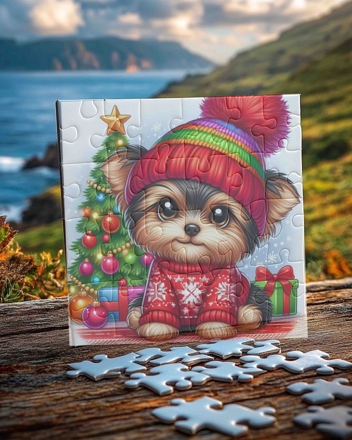 Charming Christmas Yorkie Kids' Puzzle, 30-Piece