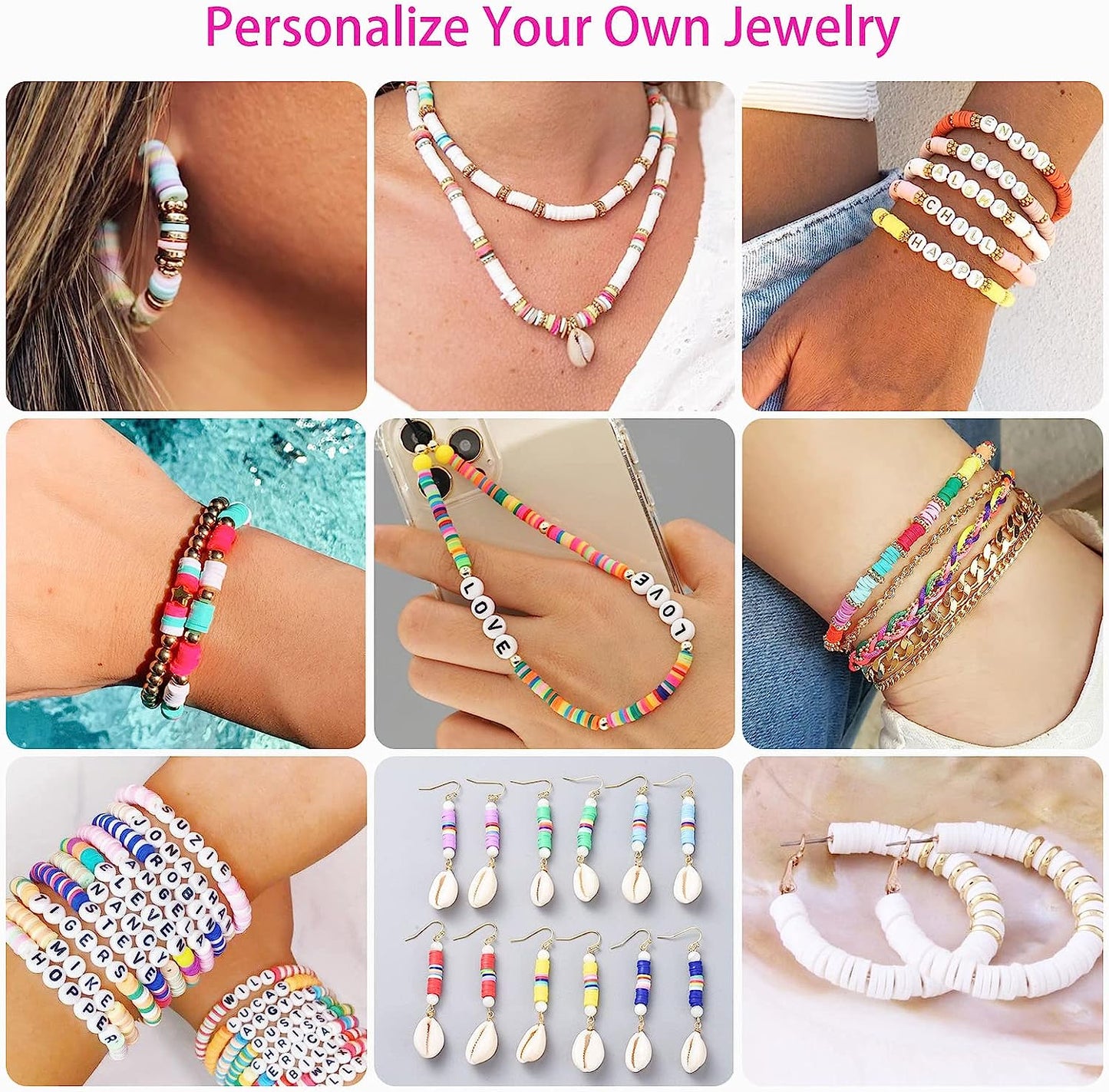 Paodey 20,000 Pcs Clay Beads Bracelet Making Kit, 120 Colors 6 Boxes Polymer Beads Spacer Heishi Beads & Jewelry Kit with Pendant Charms Elastic Strings, Crafts Gift for Kids Adults