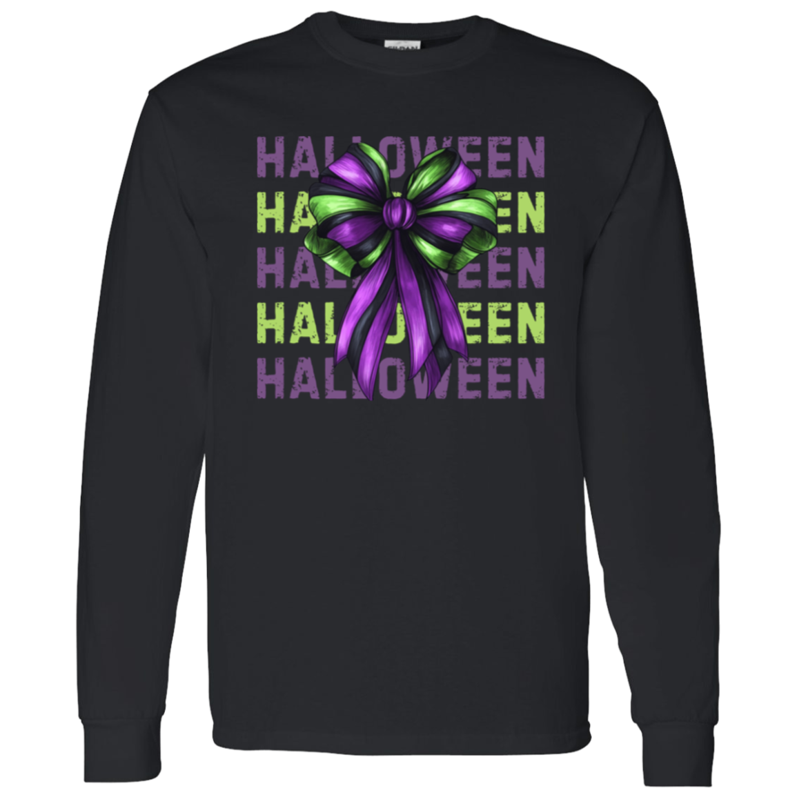 Purple and Green Halloween Coquette Bow Long Sleeved Shirt