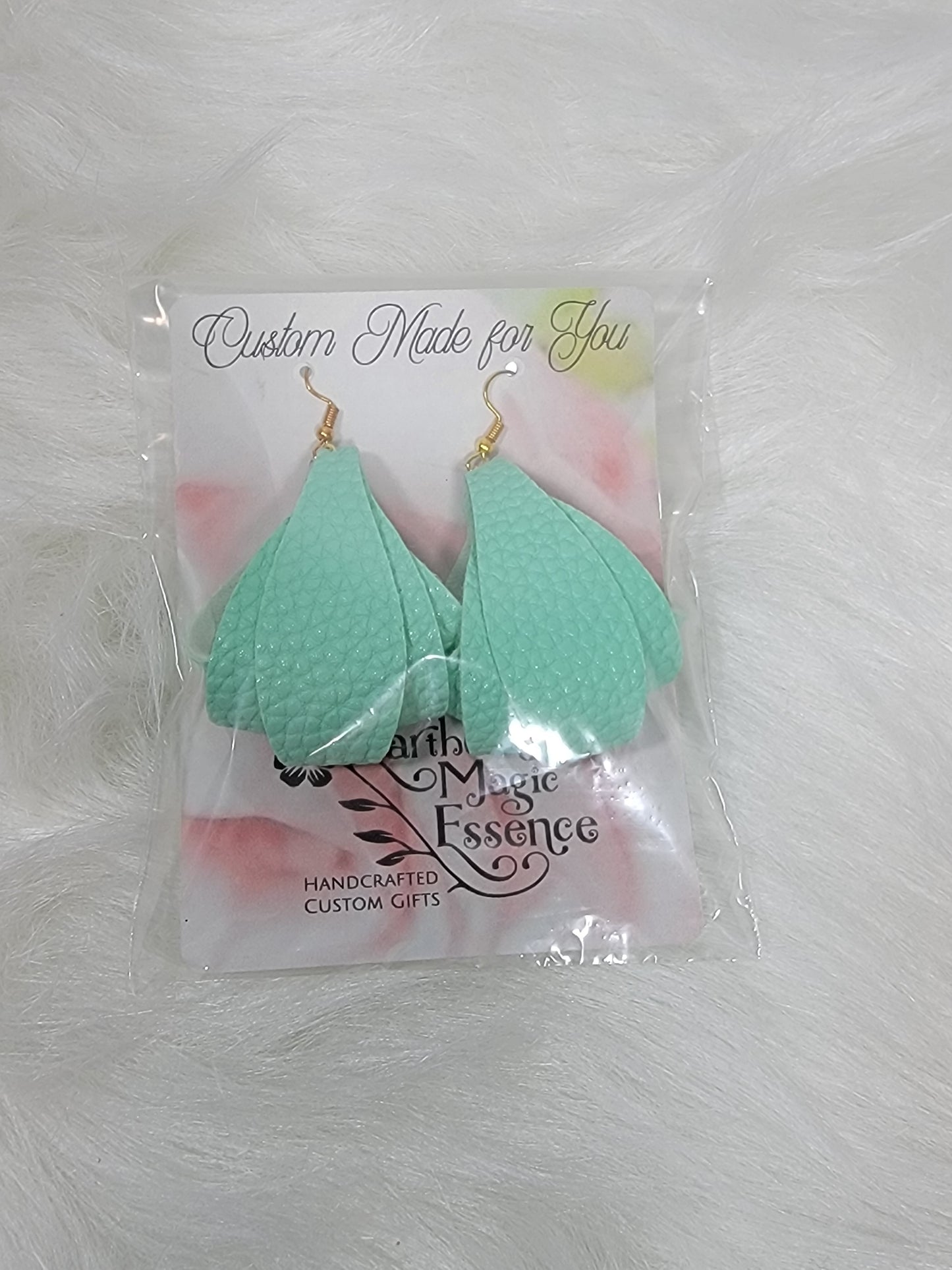 Faux Leather Bell Earrings Mint