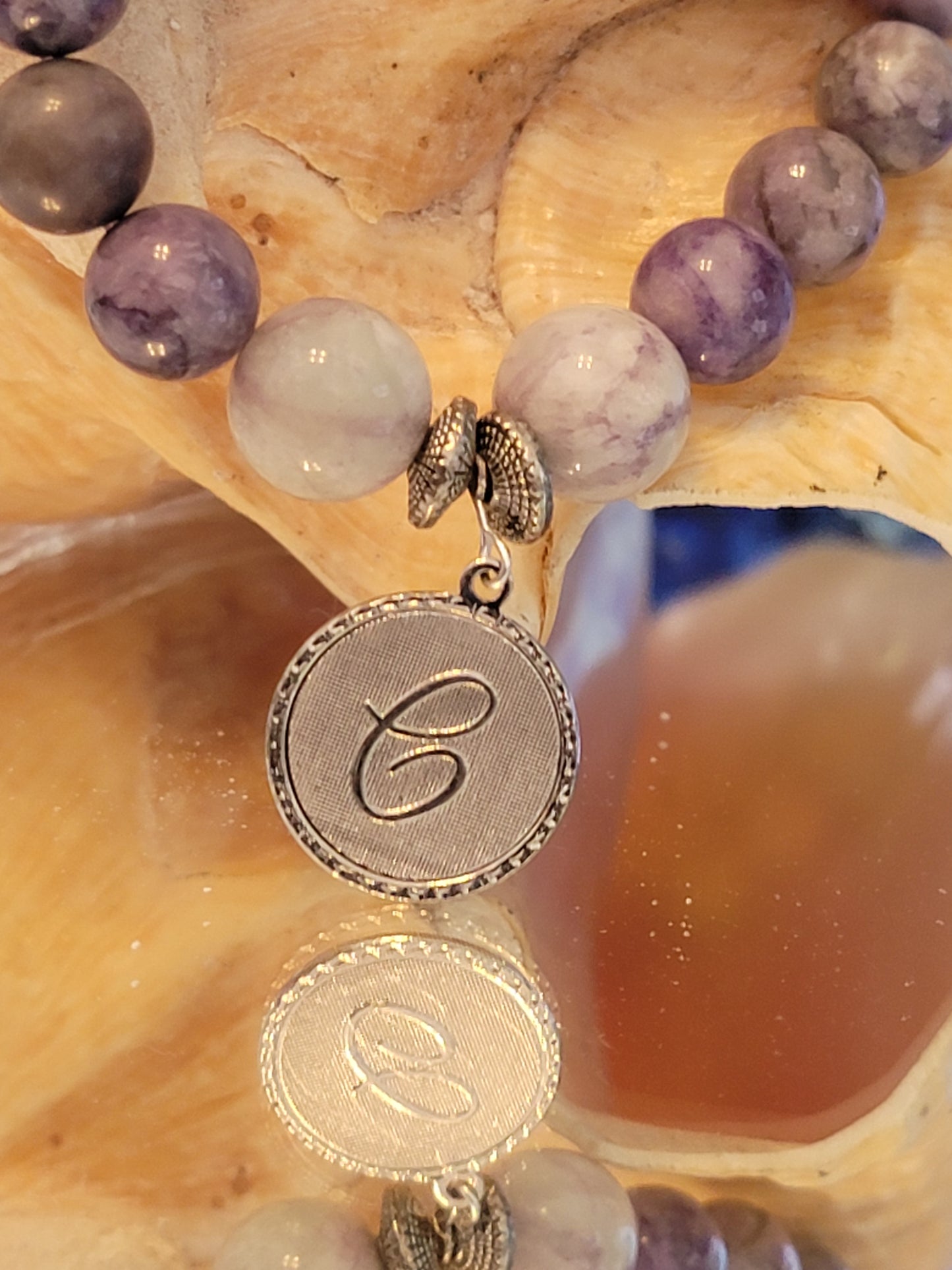 Purple Monogram Glass Bead Bracelet - C