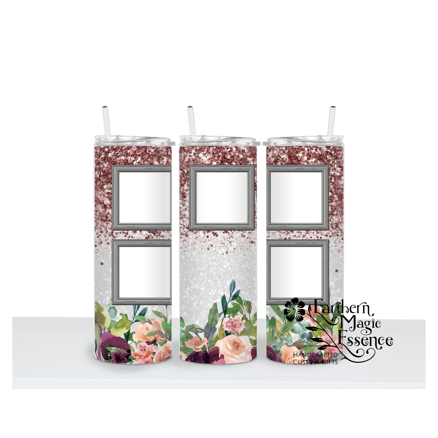 Rose Gold/Floral Photo Tumbler 20 oz