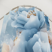 Load image into Gallery viewer, Luxury Blue Floral Shower Curtain | Elegant 3D Peony &amp; Gold Botanical Bathroom Décor
