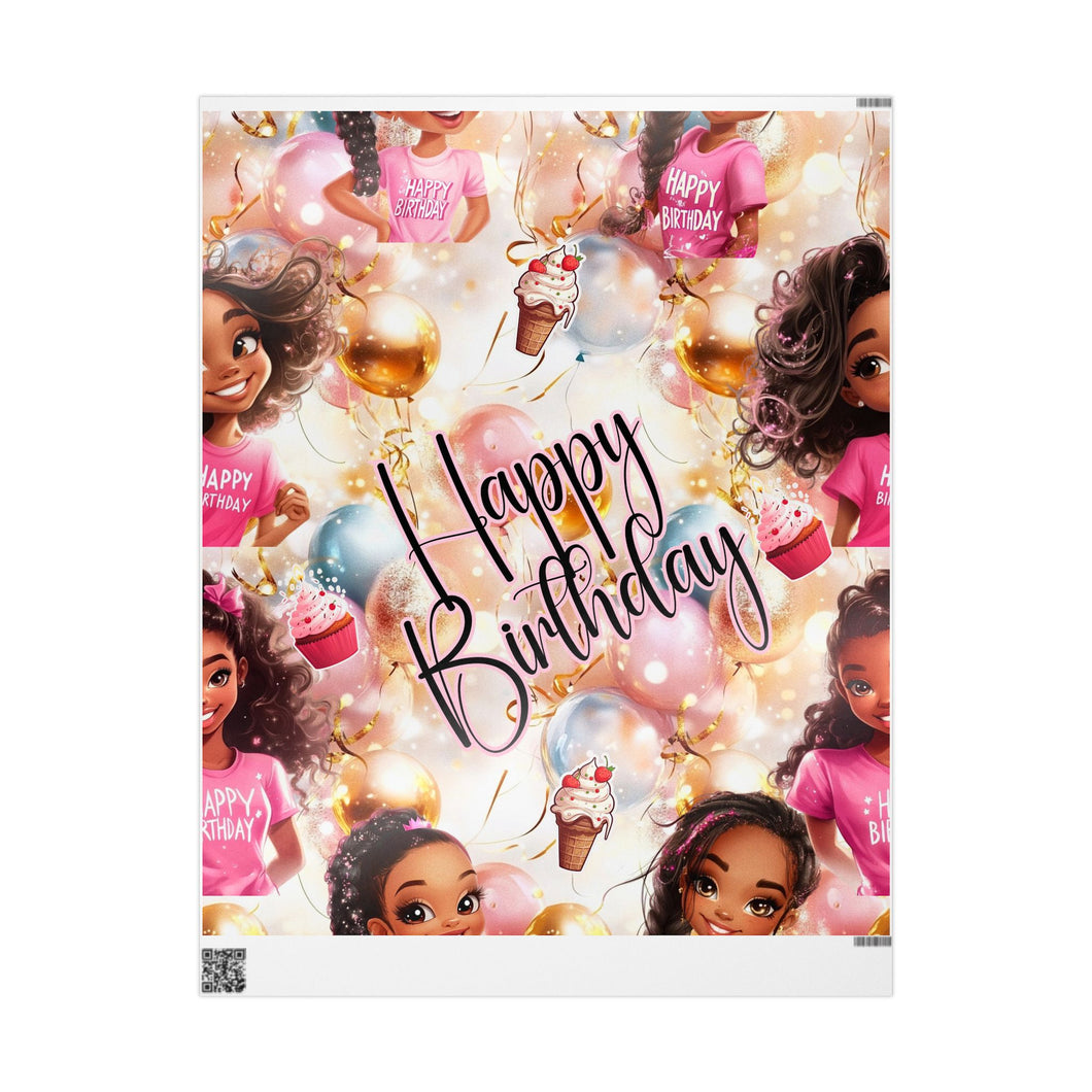 Wrapping Papers - Birthday Celebration African American Girl Pink Design