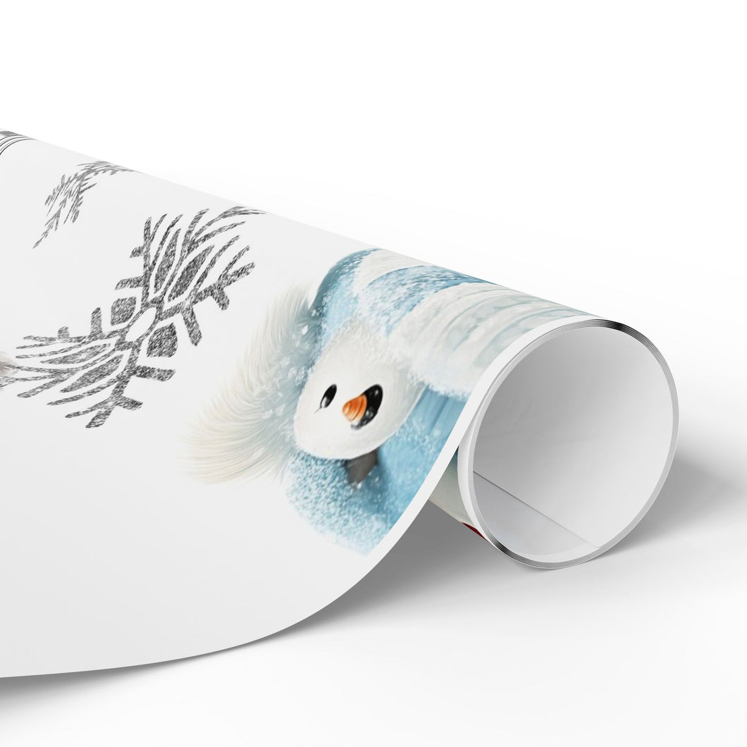 Christmas Wrapping Papers - Blue Snowmen with Silver Snowflakes Design