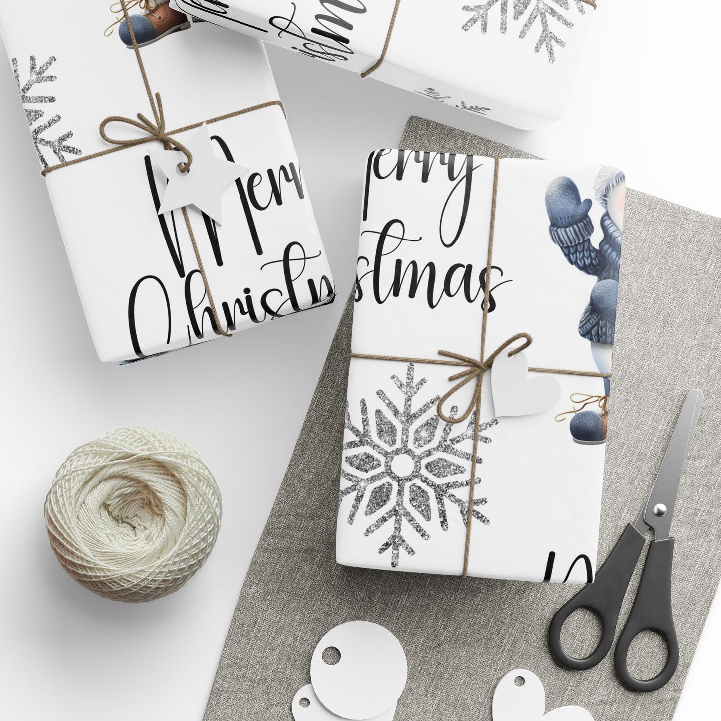 Christmas Wrapping Papers - Blue Snowmen with Silver Snowflakes Design