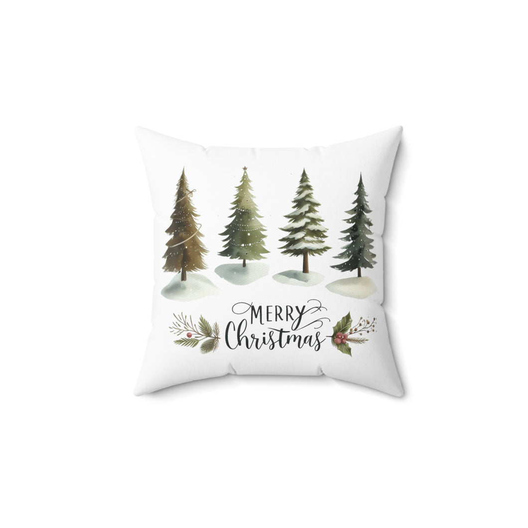 Merry Christmas Watercolor Trees  Spun Polyester Square Pillow