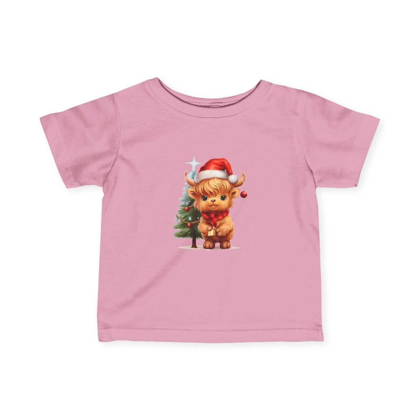 Highland Christmas Cow with Christmas Tree Infant Fine Jersey Tee