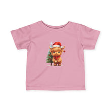 Load image into Gallery viewer, Highland Christmas Cow with Christmas Tree Infant Fine Jersey Tee
