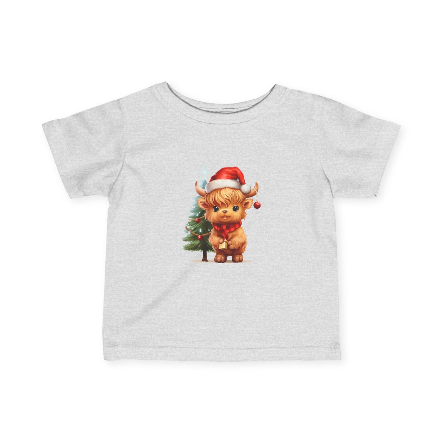 Highland Christmas Cow with Christmas Tree Infant Fine Jersey Tee
