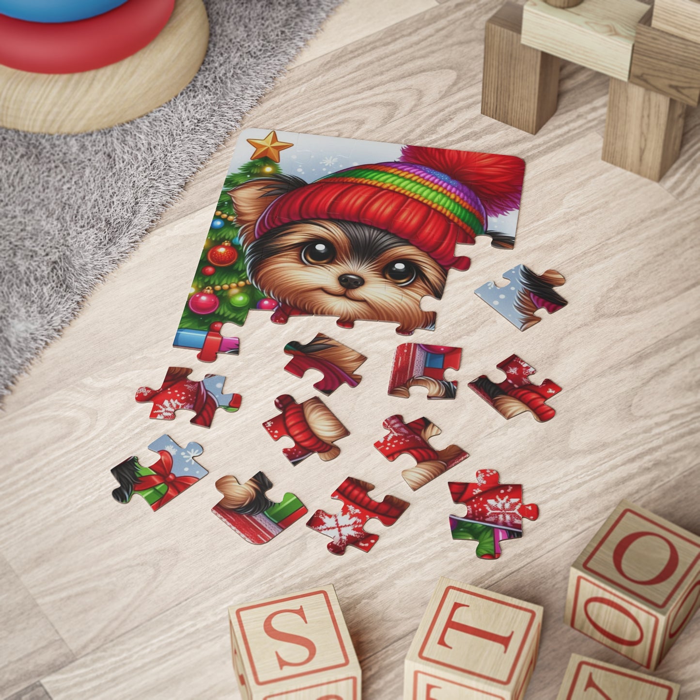 Charming Christmas Yorkie Kids' Puzzle, 30-Piece