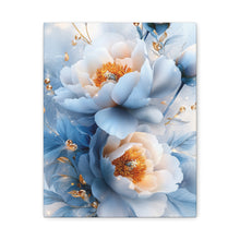 Load image into Gallery viewer, Luxury Blue Floral Stretched Canvas Print | Elegant 3D Peony &amp; Gold Botanical Wall Art Matte Canvas, Stretched, 1.25&quot;
