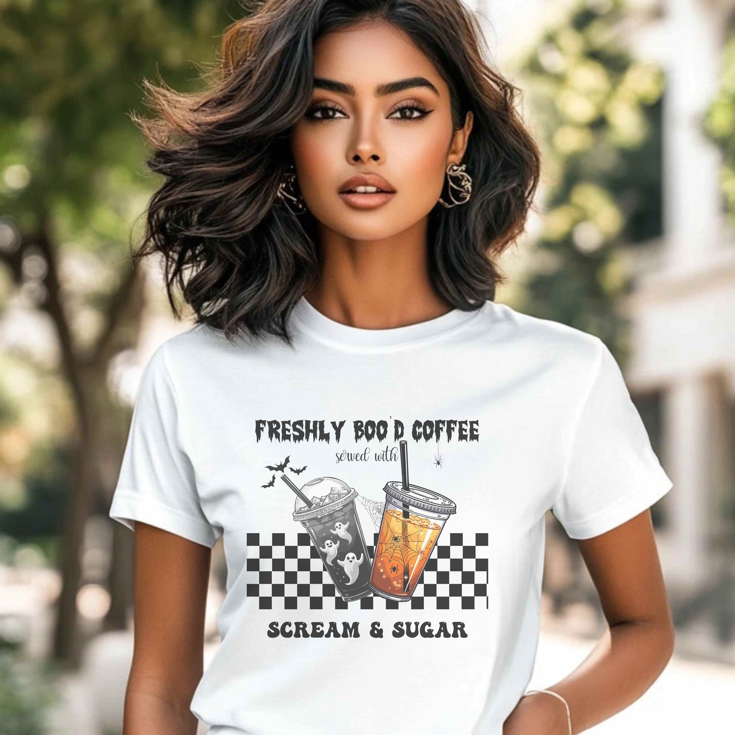 Spooky Sips Digital Design – Cute Halloween Ghost & Spiderweb Drink PNG