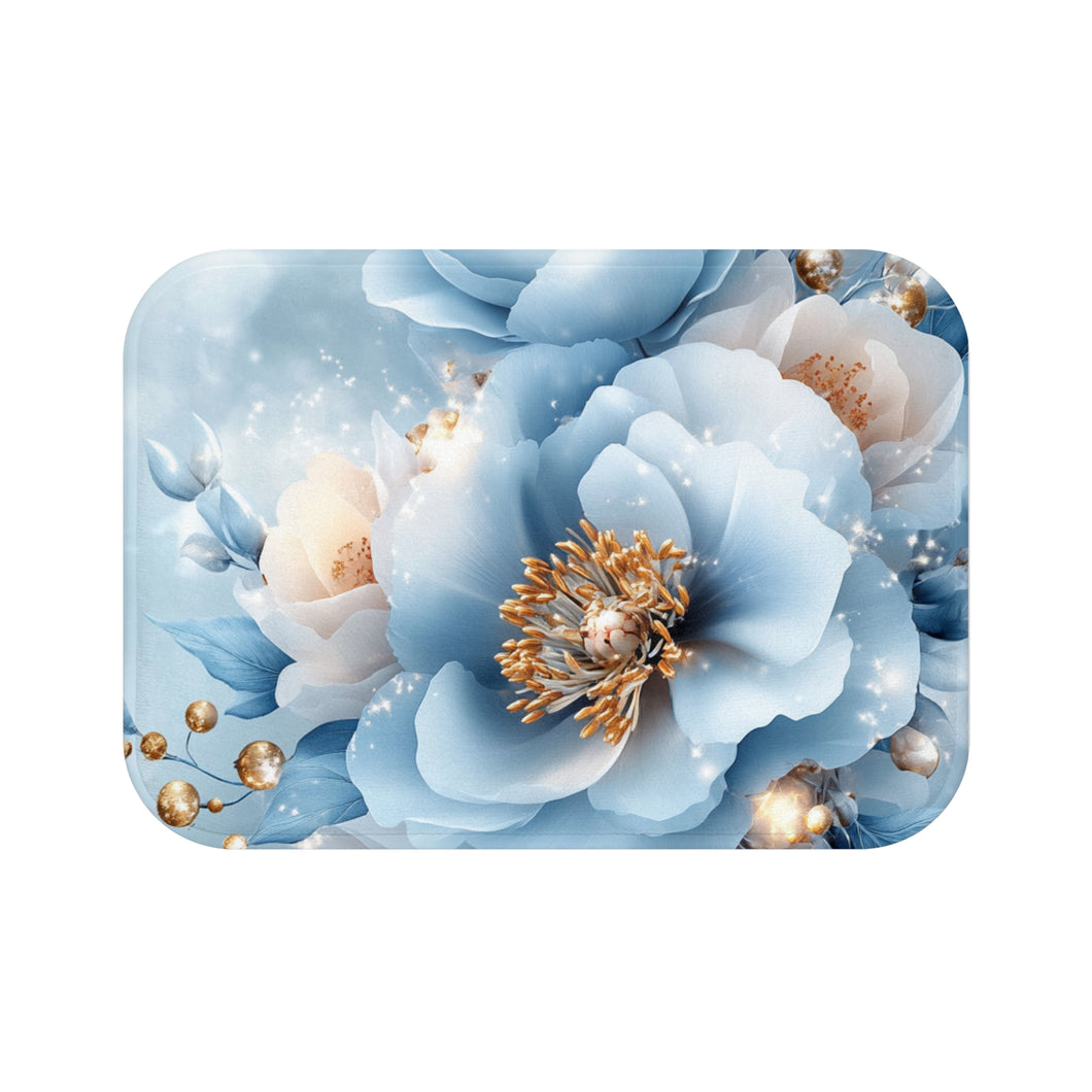 Luxury Blue Floral Memory Foam Bath Mat | Soft, Absorbent & Non-Slip Bathroom Rug