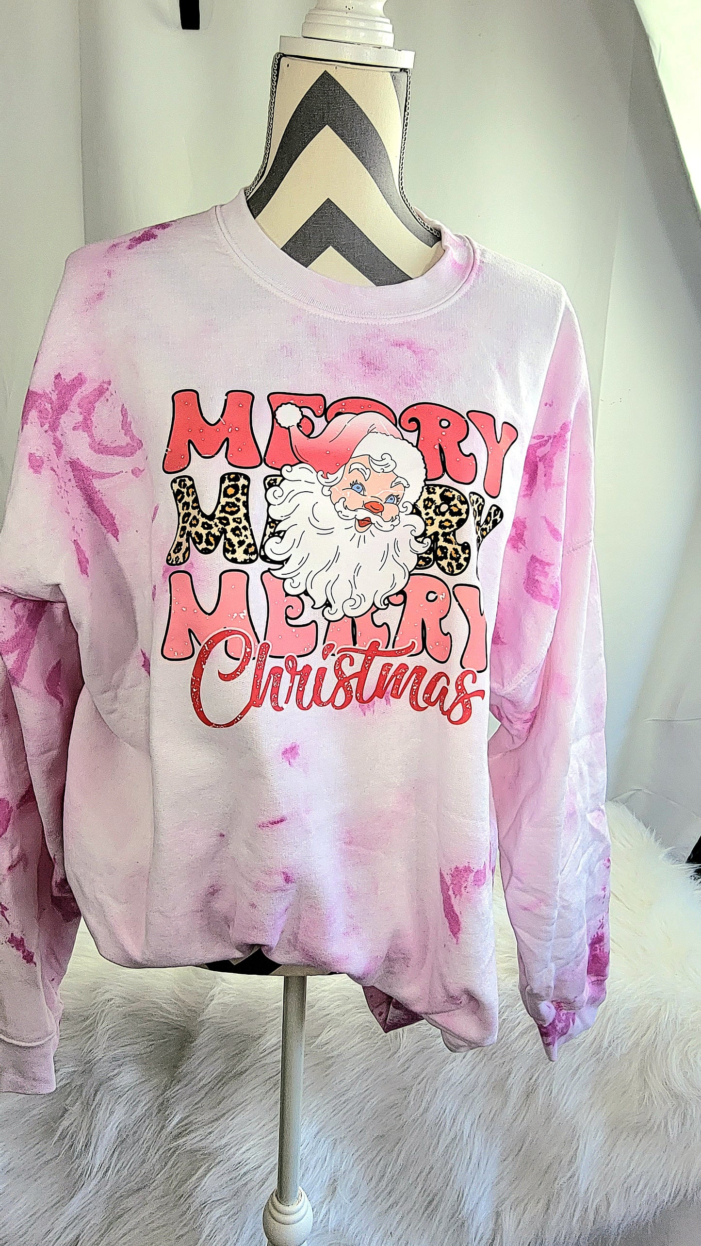 Pink Tie Dyed Merry Christmas Sweatshirt
