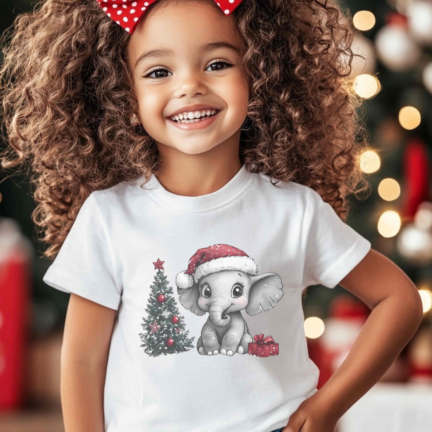 Personalized Cute Little Christmas Elephant with Santa Hat Youth Long Sleeve Competitor Tee