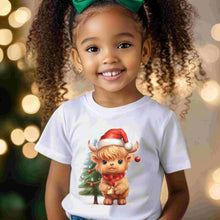 Load image into Gallery viewer, Christmas Highland Cow Kids Heavy Cotton™ Tee
