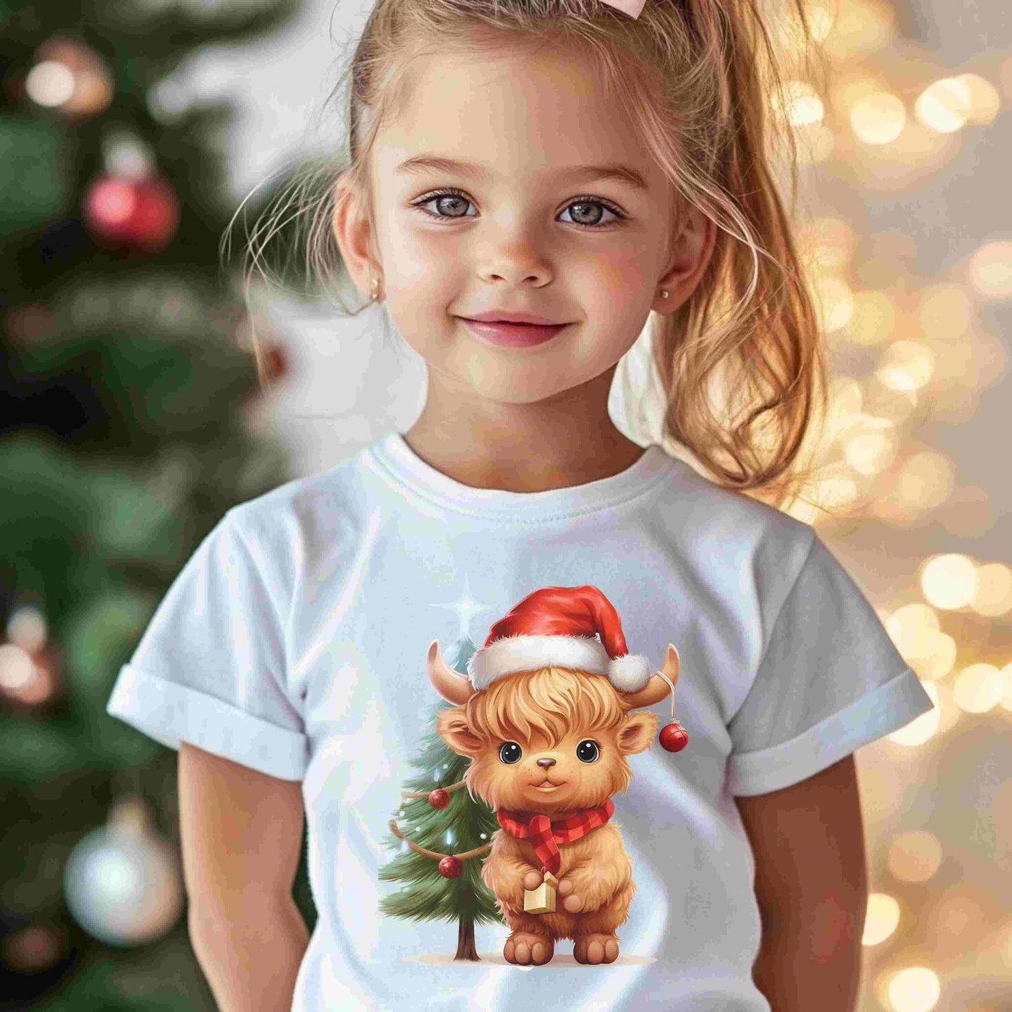 Highland Christmas Cow with Christmas Tree Infant Fine Jersey Tee