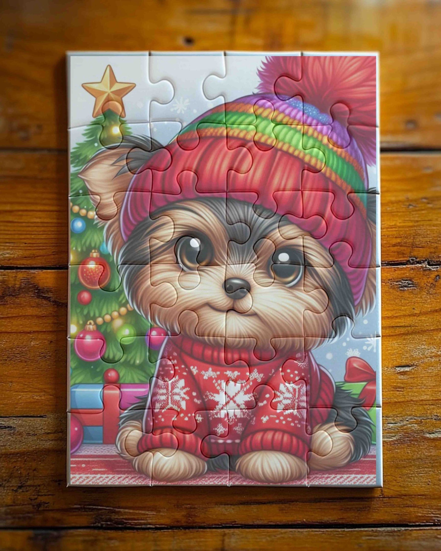 Charming Christmas Yorkie Kids' Puzzle, 30-Piece
