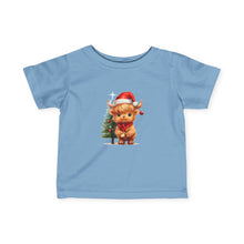 Load image into Gallery viewer, Highland Christmas Cow with Christmas Tree Infant Fine Jersey Tee
