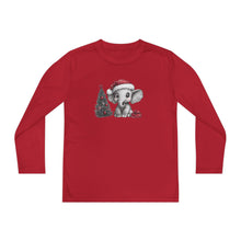 Load image into Gallery viewer, Personalized Cute Little Christmas Elephant with Santa Hat Youth Long Sleeve Competitor Tee
