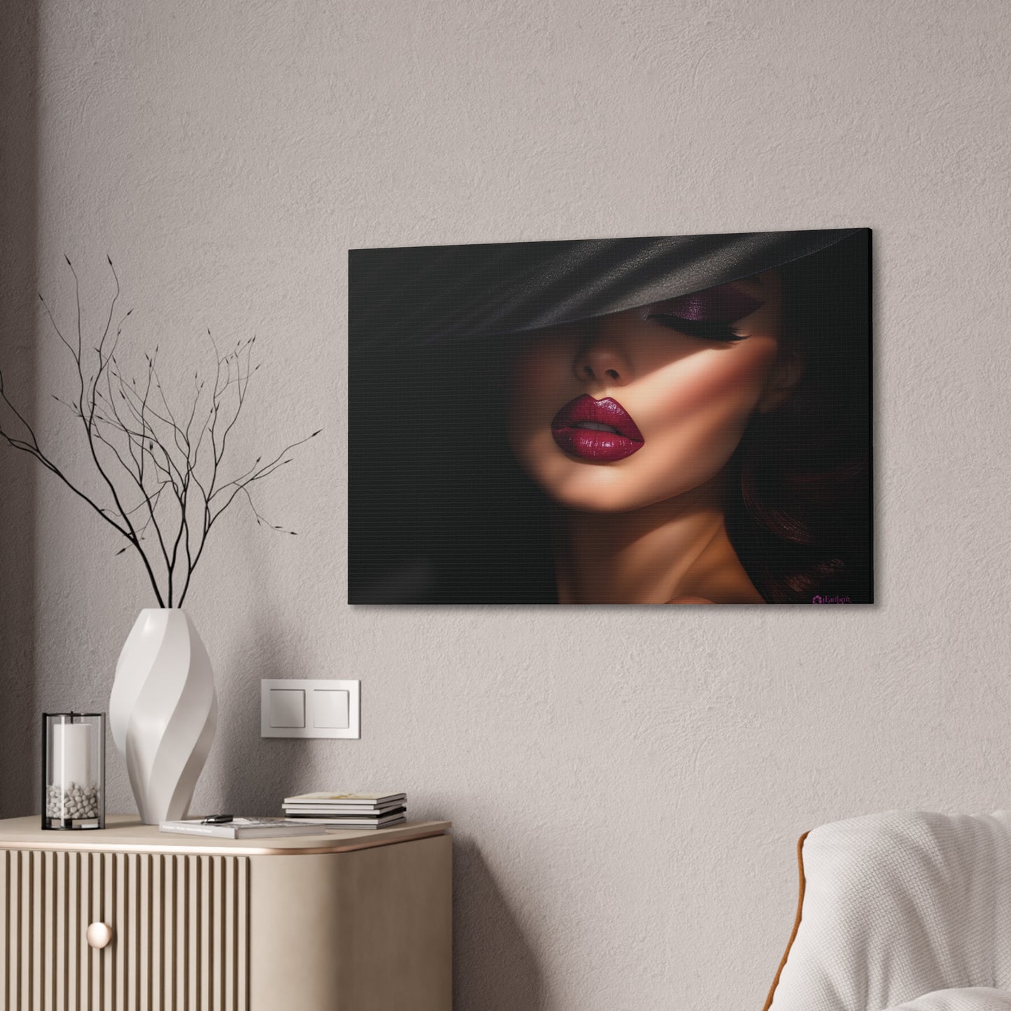 The Velvet Gaze Elegant Canvas Art Print, Dramatic Wall Decor, Beauty Home Decor, Fashion Artwork, Gift for Her, Modern Aesthetic