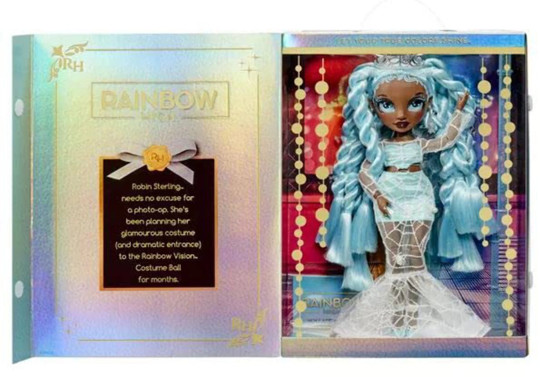 Rainbow Vision Rainbow High – Robin Sterling (Light Blue) Fashion Doll. 11 inch Spider Queen Costume and Accessories.