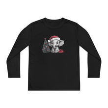 Load image into Gallery viewer, Personalized Cute Little Christmas Elephant with Santa Hat Youth Long Sleeve Competitor Tee
