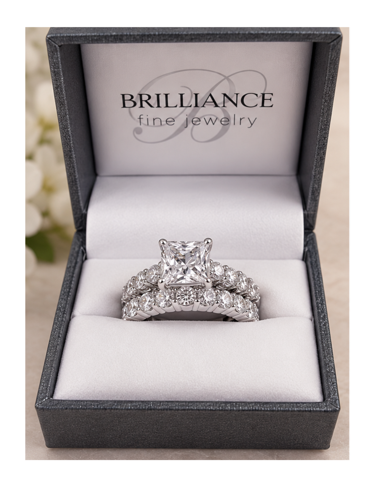 Brilliance Simulated Diamond Bridal Ring Set | Princess-Cut Engagement & Wedding Ring Set