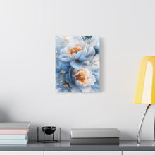 Load image into Gallery viewer, Luxury Blue Floral Stretched Canvas Print | Elegant 3D Peony &amp; Gold Botanical Wall Art Matte Canvas, Stretched, 1.25&quot;
