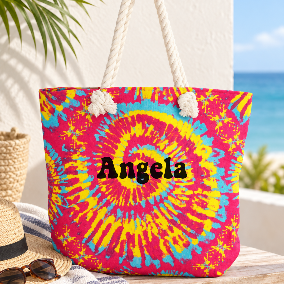 Personalized Colorful Rope Handle Tote Bag | Beach, Travel & Everyday Tote