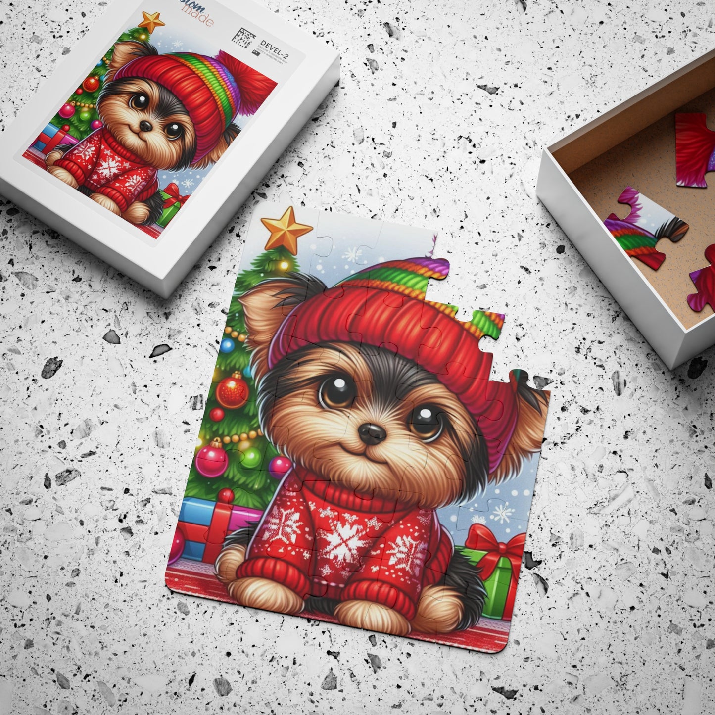 Charming Christmas Yorkie Kids' Puzzle, 30-Piece