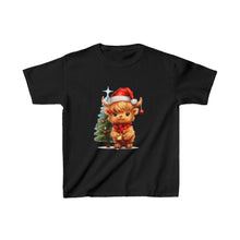 Load image into Gallery viewer, Christmas Highland Cow Kids Heavy Cotton™ Tee
