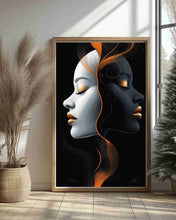 Load image into Gallery viewer, Elegant Dual-Profile Digital Wall Art - Black, White, and Gold Modern Abstract Printable Artwork
