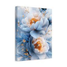 Load image into Gallery viewer, Luxury Blue Floral Stretched Canvas Print | Elegant 3D Peony &amp; Gold Botanical Wall Art Matte Canvas, Stretched, 1.25&quot;
