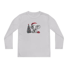 Load image into Gallery viewer, Personalized Cute Little Christmas Elephant with Santa Hat Youth Long Sleeve Competitor Tee
