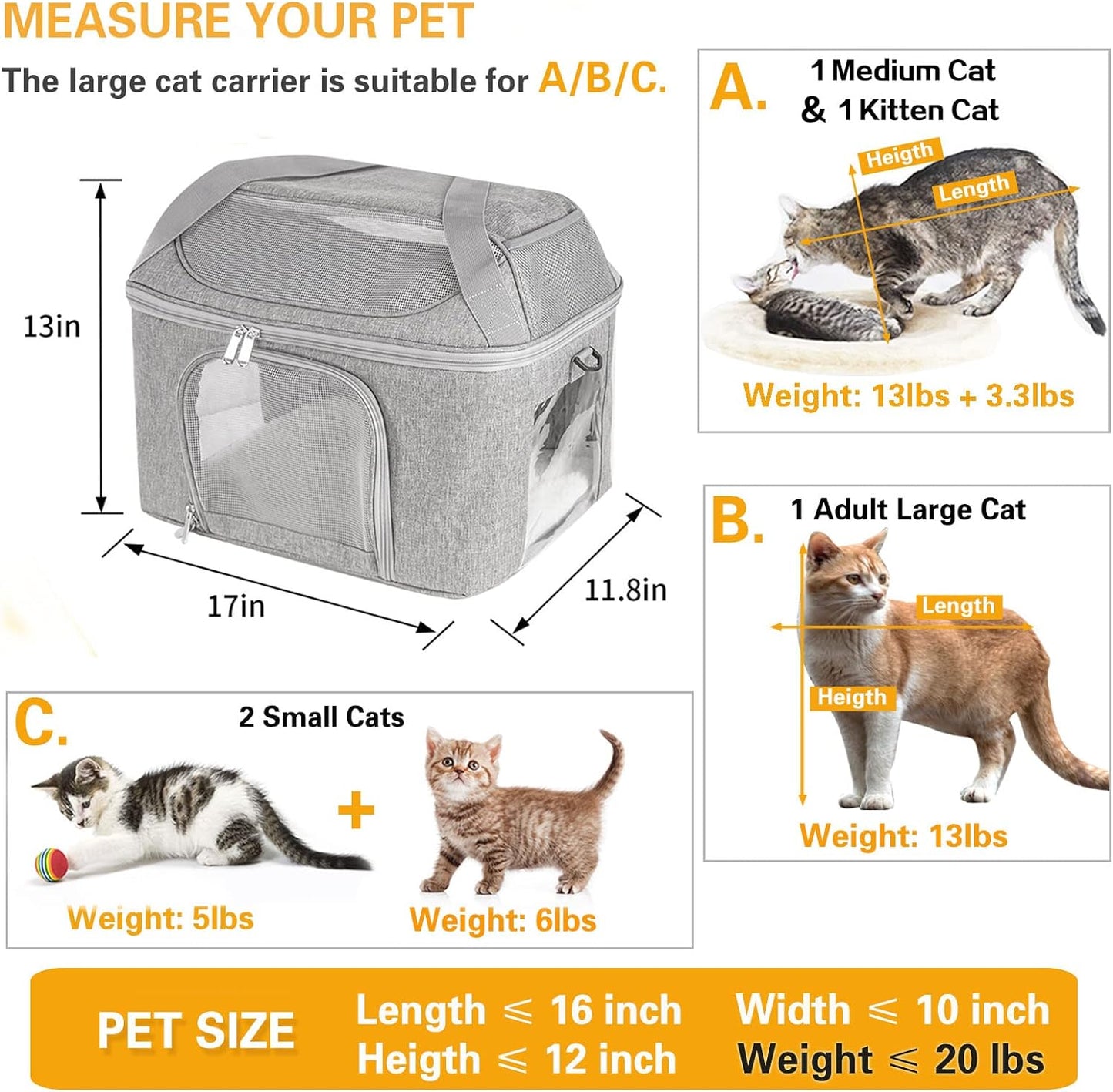 Oeko-TEX Certified Soft Side Pet Carrier for Cat, Small Dog, Collapsible Travel Small Carrier, TSA Airline Approved