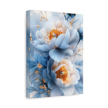 Load image into Gallery viewer, Luxury Blue Floral Stretched Canvas Print | Elegant 3D Peony &amp; Gold Botanical Wall Art Matte Canvas, Stretched, 1.25&quot;
