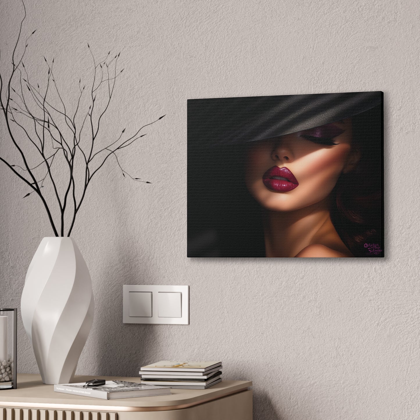 The Velvet Gaze Elegant Canvas Art Print, Dramatic Wall Decor, Beauty Home Decor, Fashion Artwork, Gift for Her, Modern Aesthetic