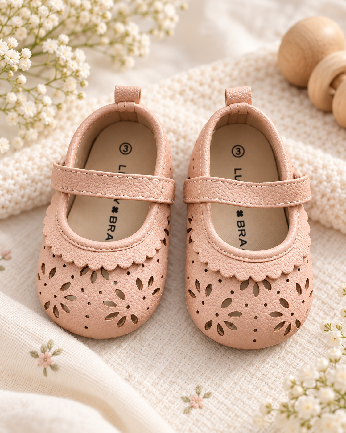 Blush Pink Baby Mary Jane Shoes - Soft Floral Cutout Toddler Dress Shoes