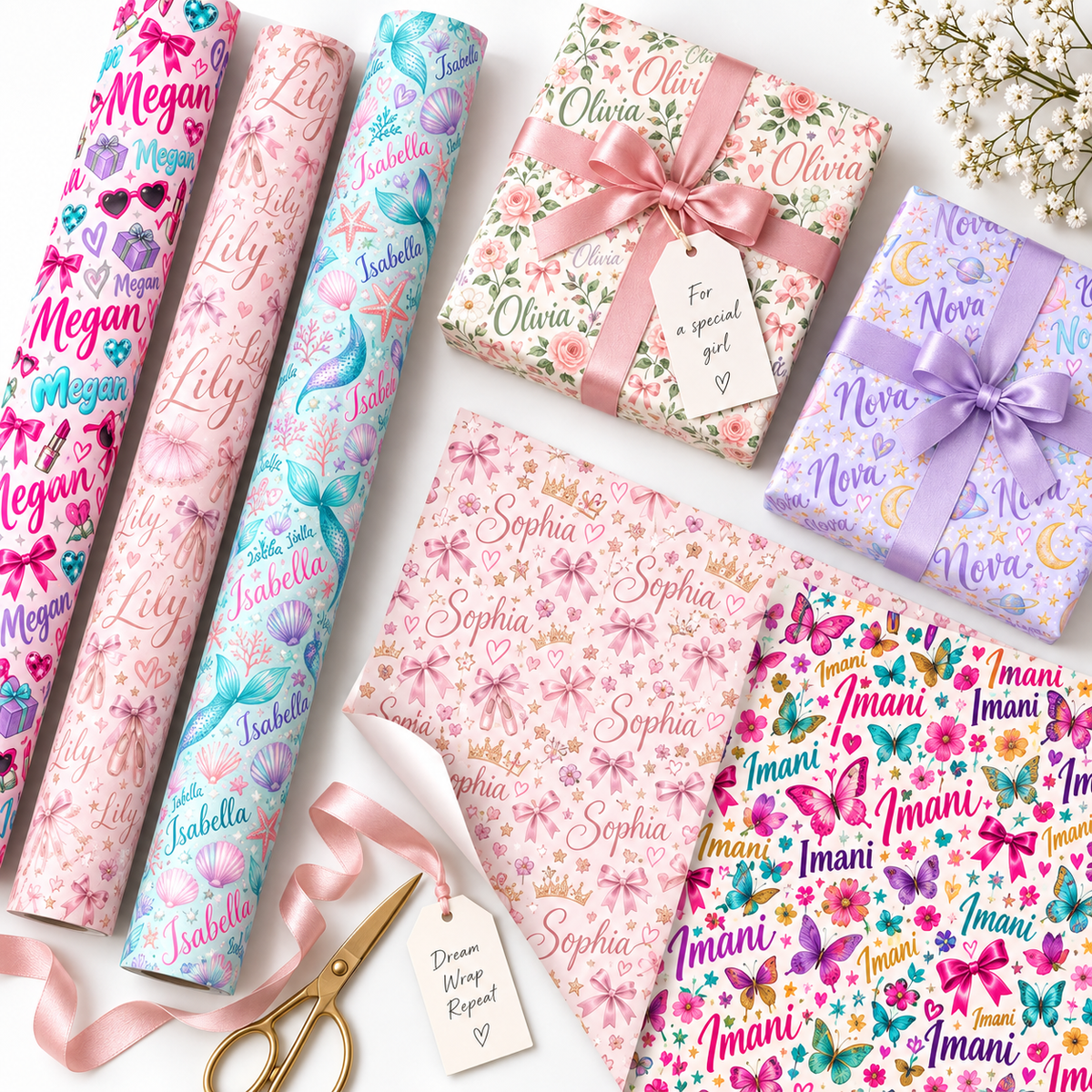 Personalized Satin Wrapping Paper With Name, Custom Birthday Gift Wrap, Kids Personalized Gift Wrap, Girls Boys Name Wrapping Paper