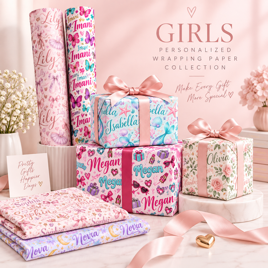 Personalized Satin Wrapping Paper With Name, Custom Birthday Gift Wrap, Kids Personalized Gift Wrap, Girls Boys Name Wrapping Paper