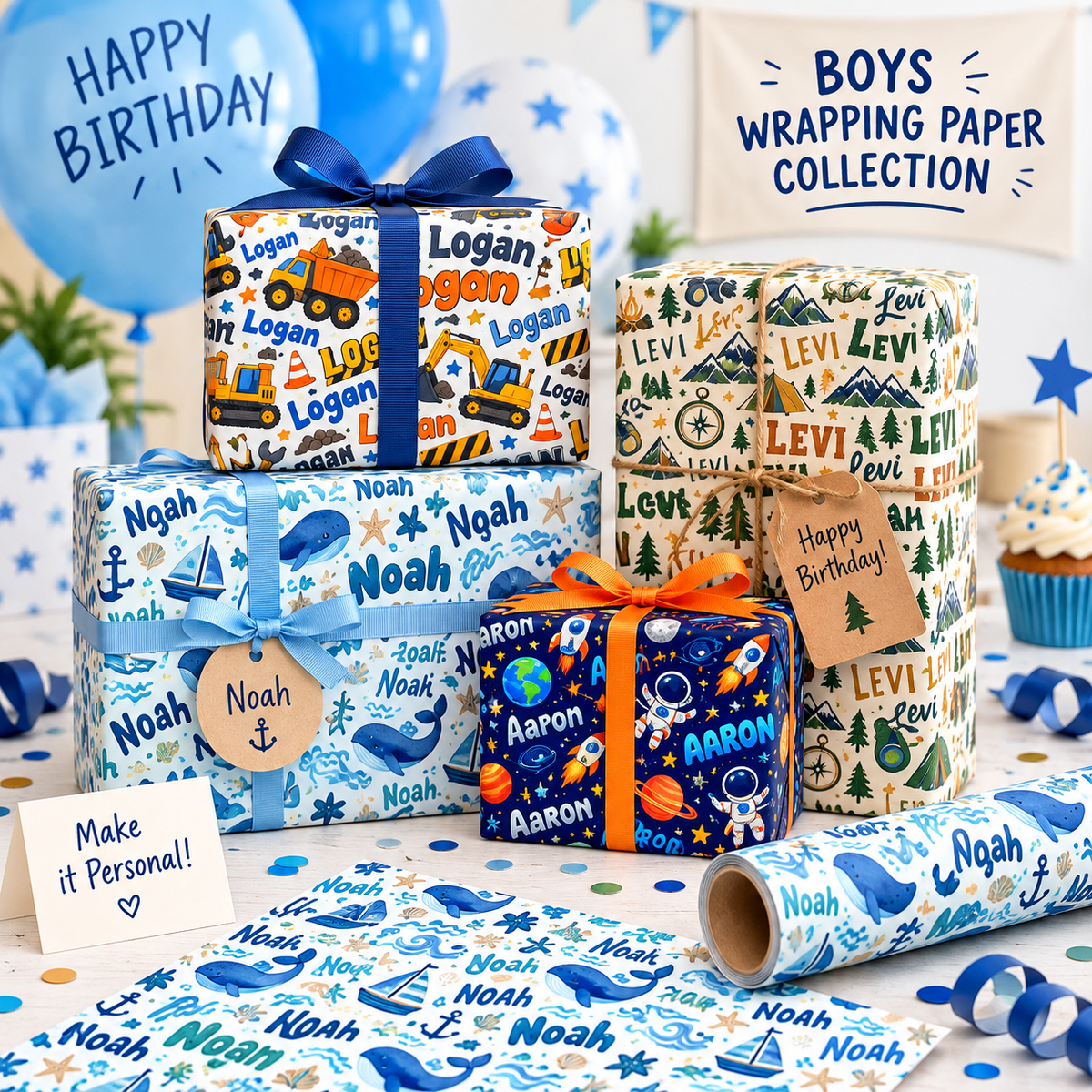 Personalized Satin Wrapping Paper With Name, Custom Birthday Gift Wrap, Kids Personalized Gift Wrap, Girls Boys Name Wrapping Paper