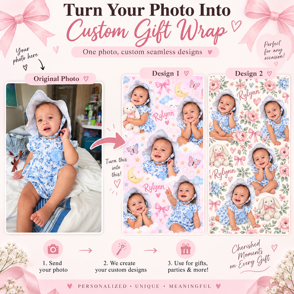 Custom Photo Gift Wrap | Personalized Wrapping Paper With Your Child, Adult or Pet Photo | Custom Birthday & Holiday Gift Wrap