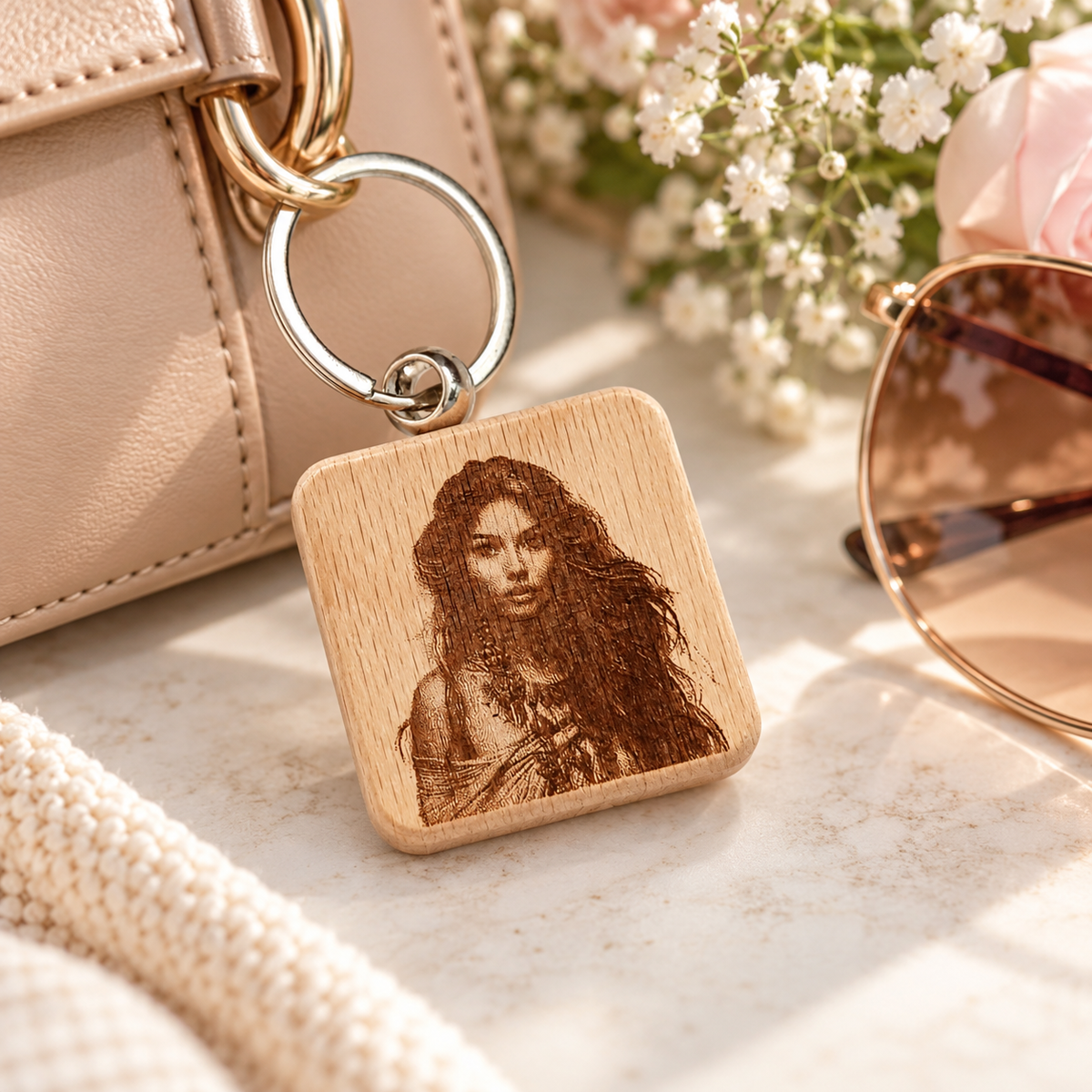 Personalized Wooden Keychain | Engraved Name or Monogram | Custom Gift