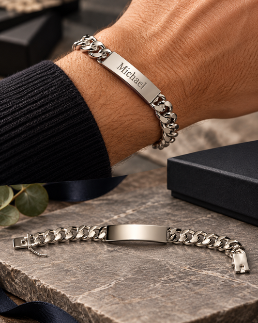 Personalized Engraved Stainless Steel Men's Bracelet | Custom Name, Initial or Message