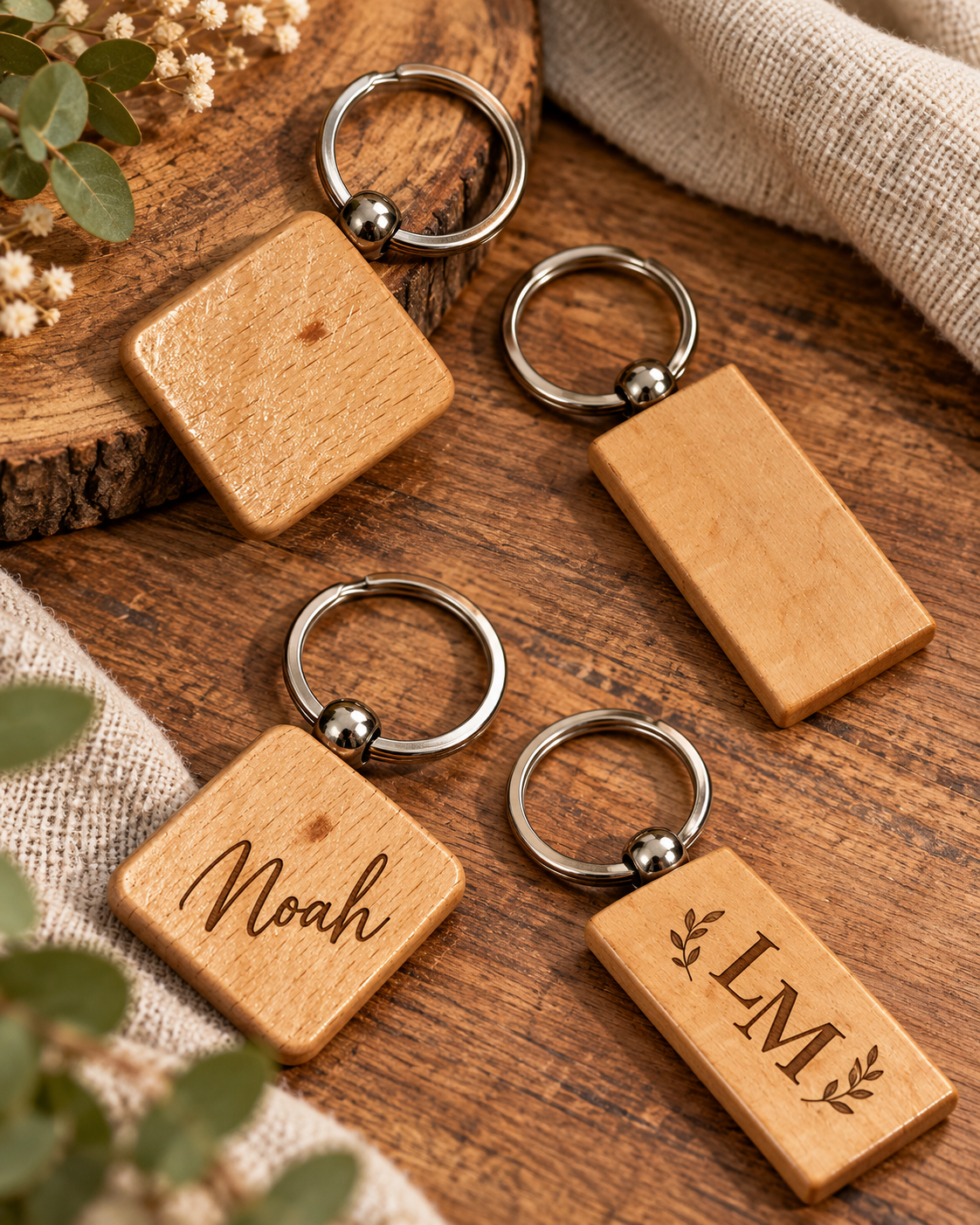 Personalized Wooden Keychain | Engraved Name or Monogram | Custom Gift