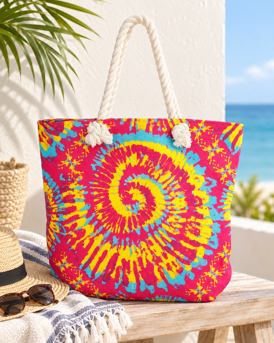 Personalized Colorful Rope Handle Tote Bag | Beach, Travel & Everyday Tote