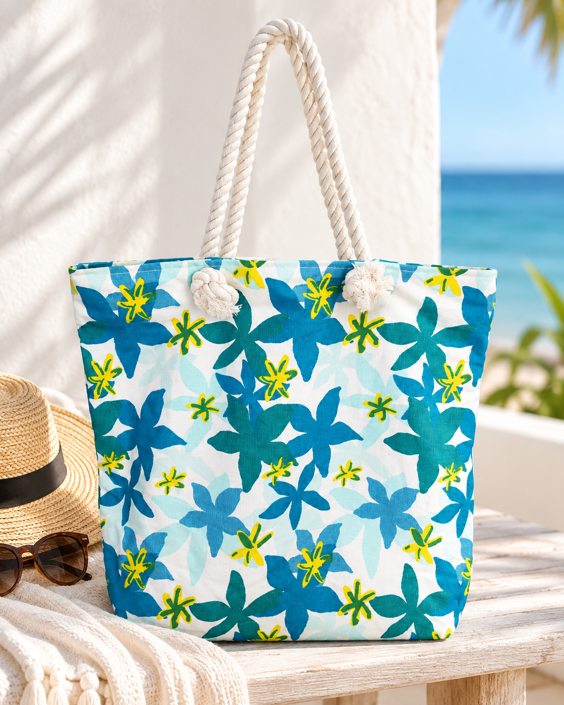 Personalized Colorful Rope Handle Tote Bag | Beach, Travel & Everyday Tote