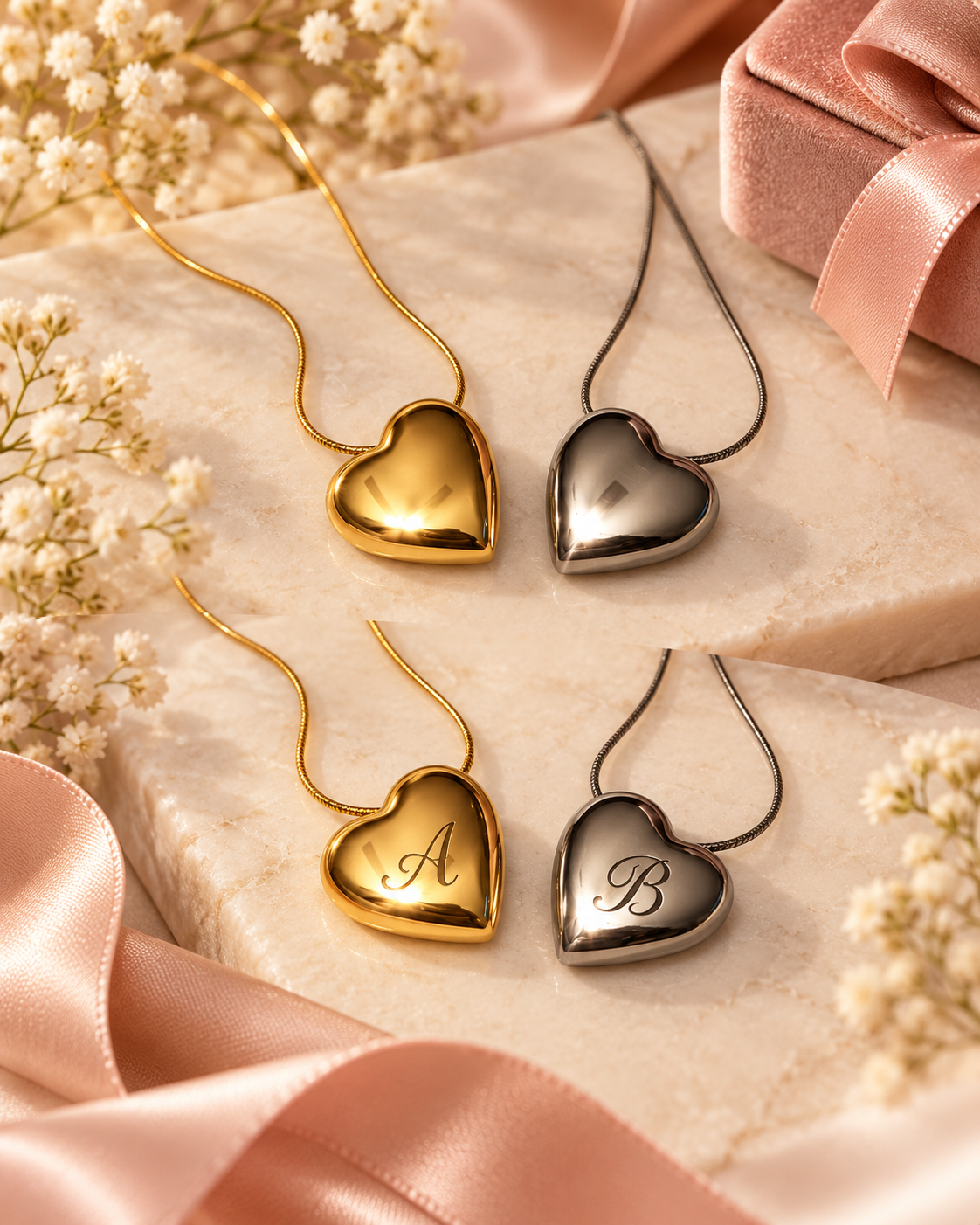 Personalized Heart Necklace | Engraved Initial Pendant | Gold or Silver Tone